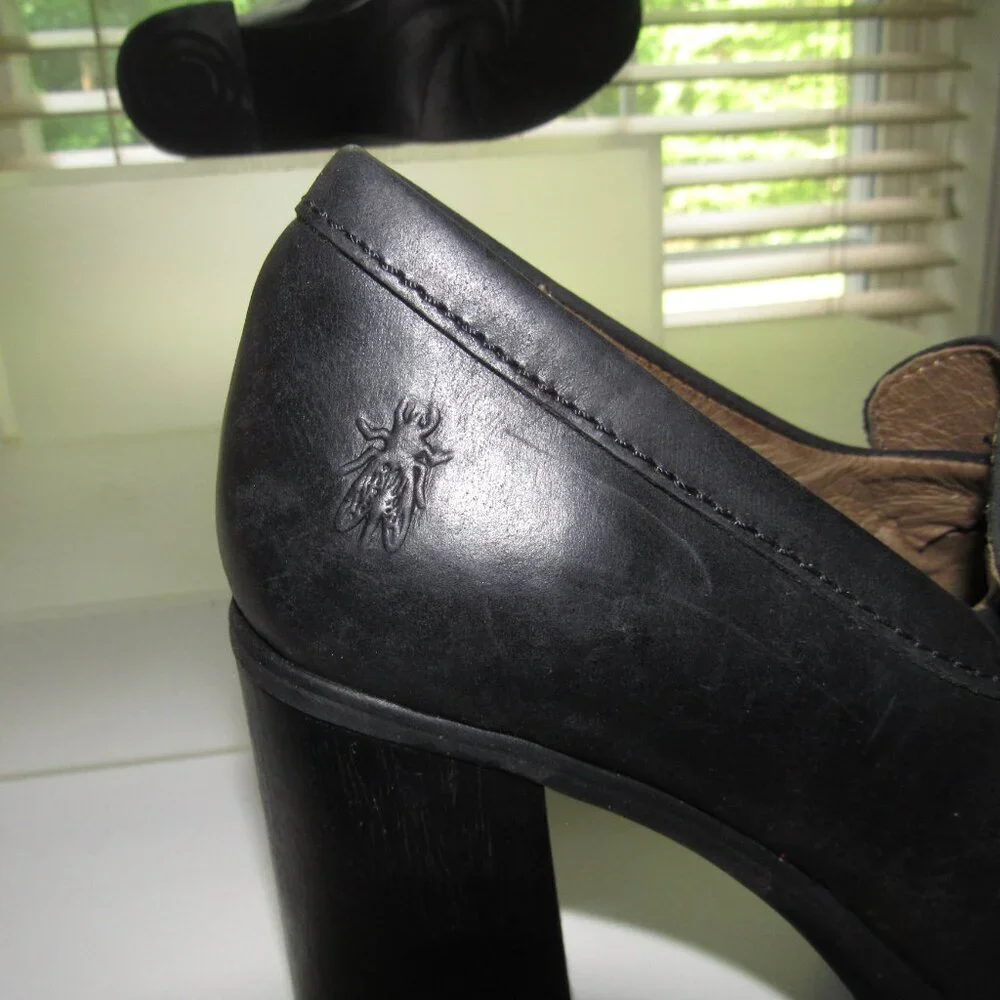 Fly London Black Leather Platform Loafer Block Heel Shoes 39– Preppy Y2K Chunky